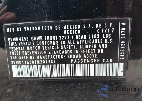 2018 Volkswagen Jetta 1.8T Se Sport from USA, damaged, VIN 3VWD17AJ0JM207689